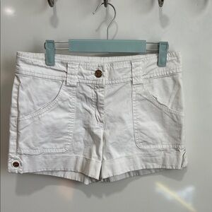 Tory Burch white shorts size 4 gold T buttons